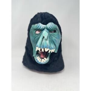Vintage Topstone Halloween Fur Hooded Blue Green Monster Ghoul Rubber Mask